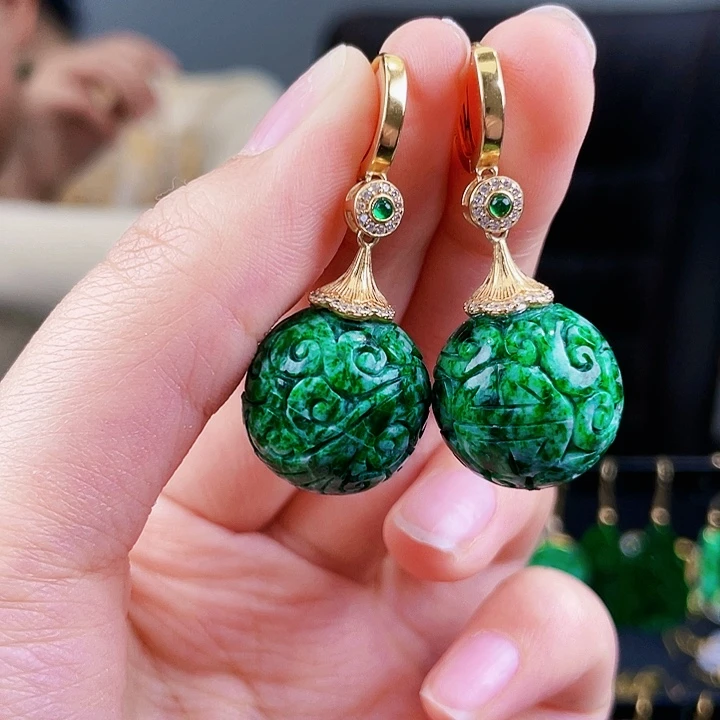 翡翠耳饰银S925镶嵌饰品