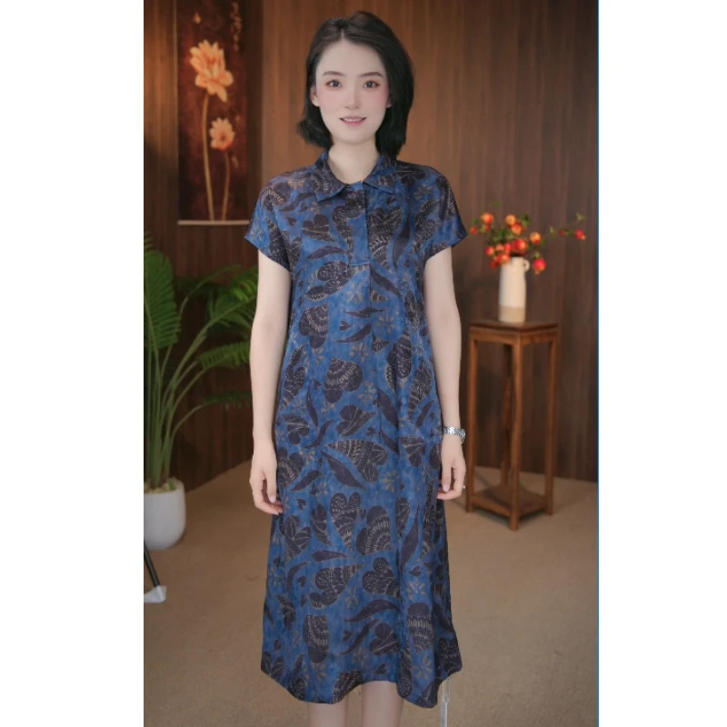 遇裳（99251）100桑蚕丝花萝香云纱双面穿女连衣裙