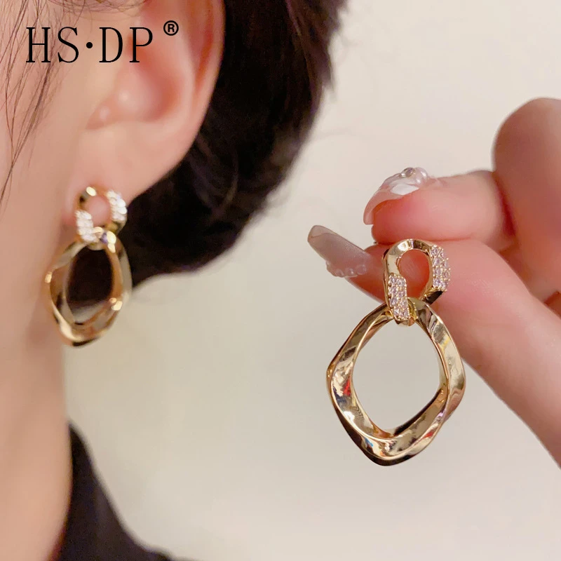 铜合金合成锆石耳饰 日常气质时尚几何耳坠女个性简约轻奢冷淡风