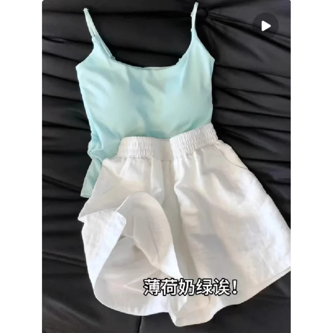 【小清新纯色吊带】甜美纯欲带胸垫睡衣女2025夏季款短裤套装家居服
