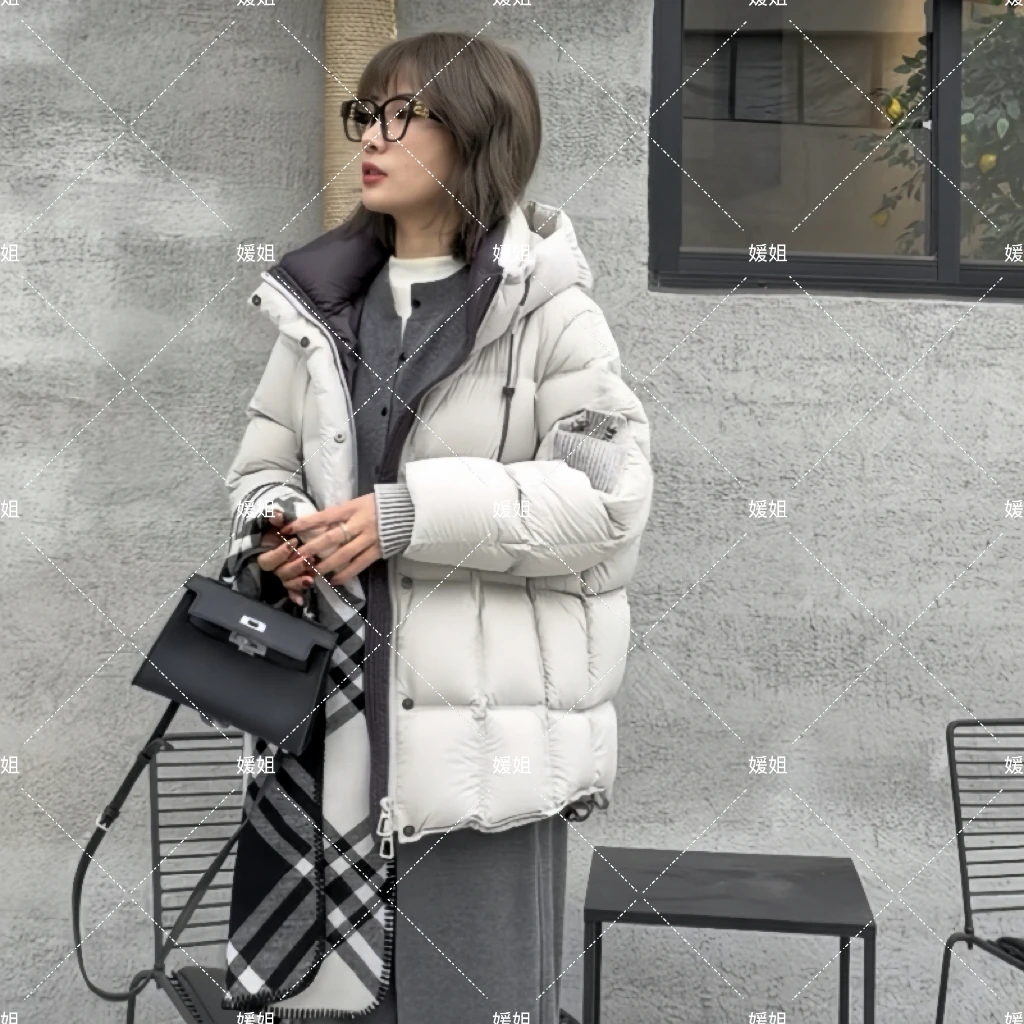 2025新款冬季时尚百搭连帽一手长鹅绒服