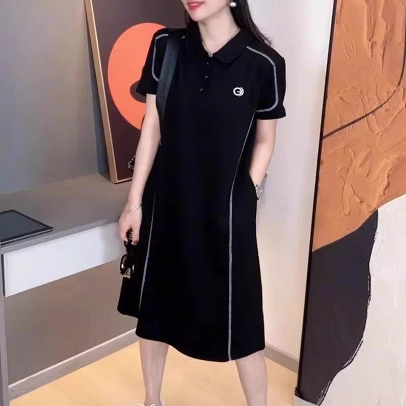 纯棉t恤裙2025新款爆款连衣裙宽松夏季时尚洋气刺绣polo领设计感