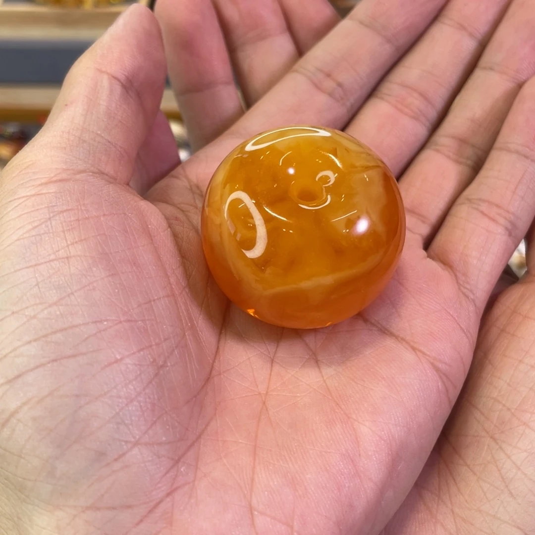 裸石琥珀未镶嵌焦皮柿子红墩扣