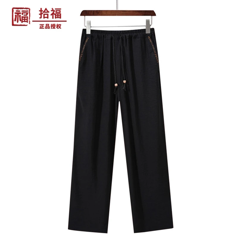 中老年秋冬款休闲裤爸爸妈妈直筒裤子老人松紧腰围宽松版型黑裤