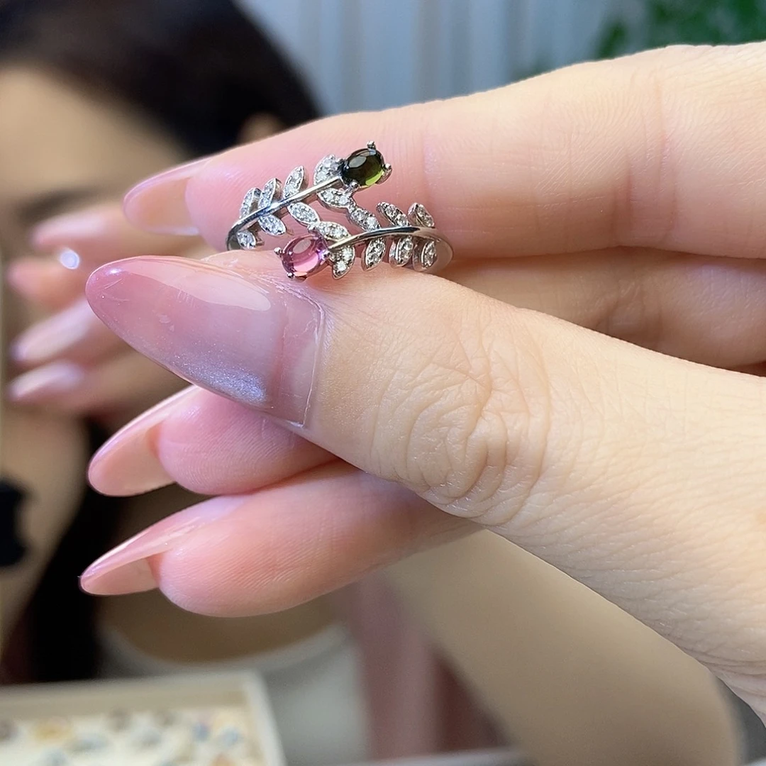 碧玺戒指，银S925镶嵌