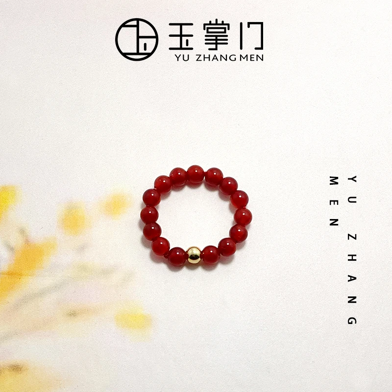 玉掌门-FL801-足金金珠镶嵌红玛瑙戒指