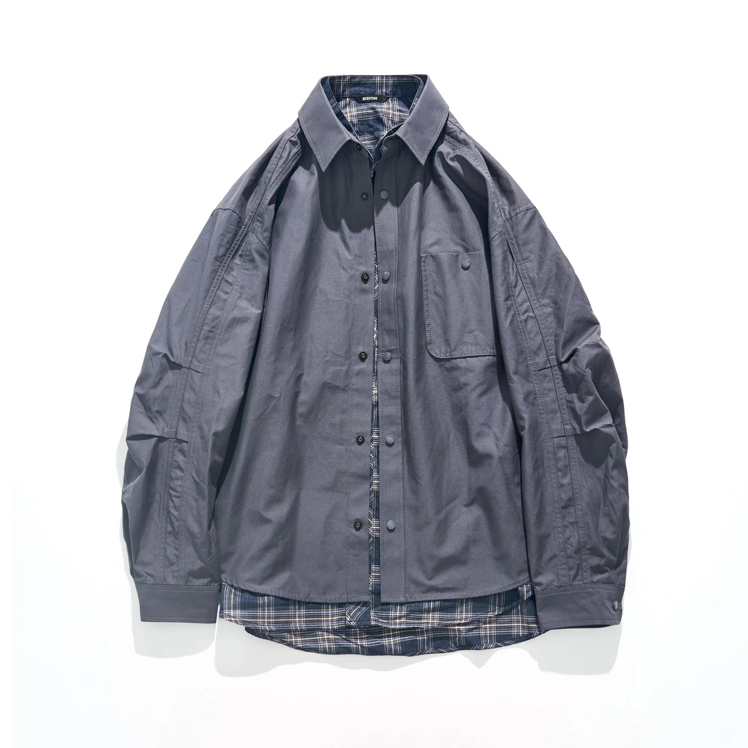 2025新款修身型男士秋季绗缝双口袋衬衫外套春季潮流美式