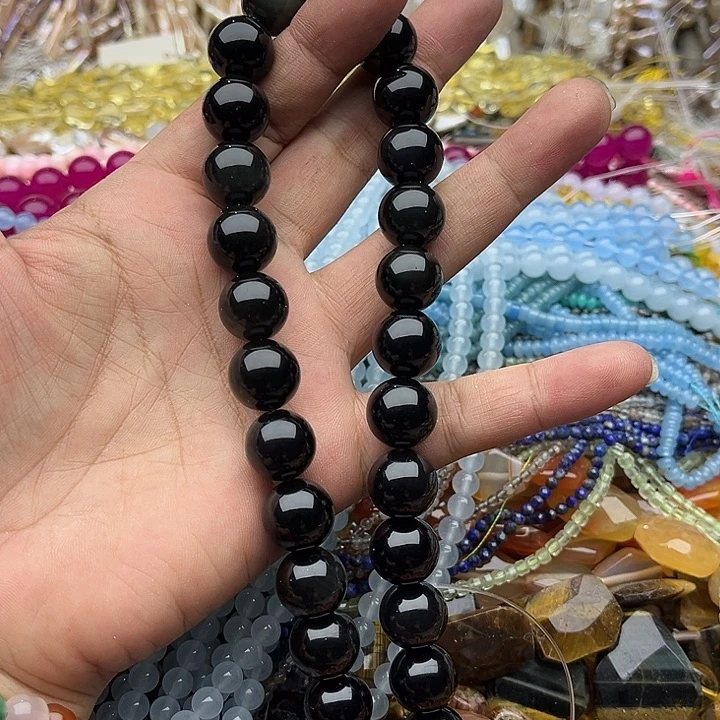 玛瑙/玉髓未镶嵌珠宝半成品一条12mm黑曜石