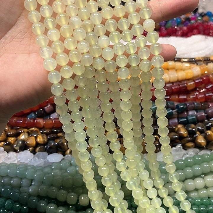 玛瑙/玉髓合金珠宝半成品天然柠檬玉一条8mm