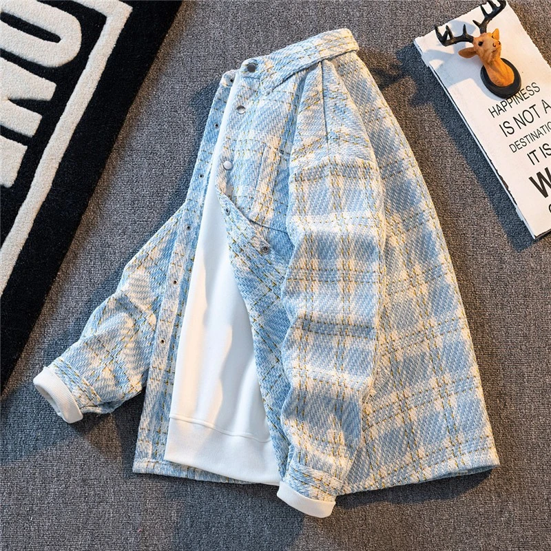 仓石一树男士格子长袖衬衫外套潮牌宽松休闲百搭春秋季高级感男款