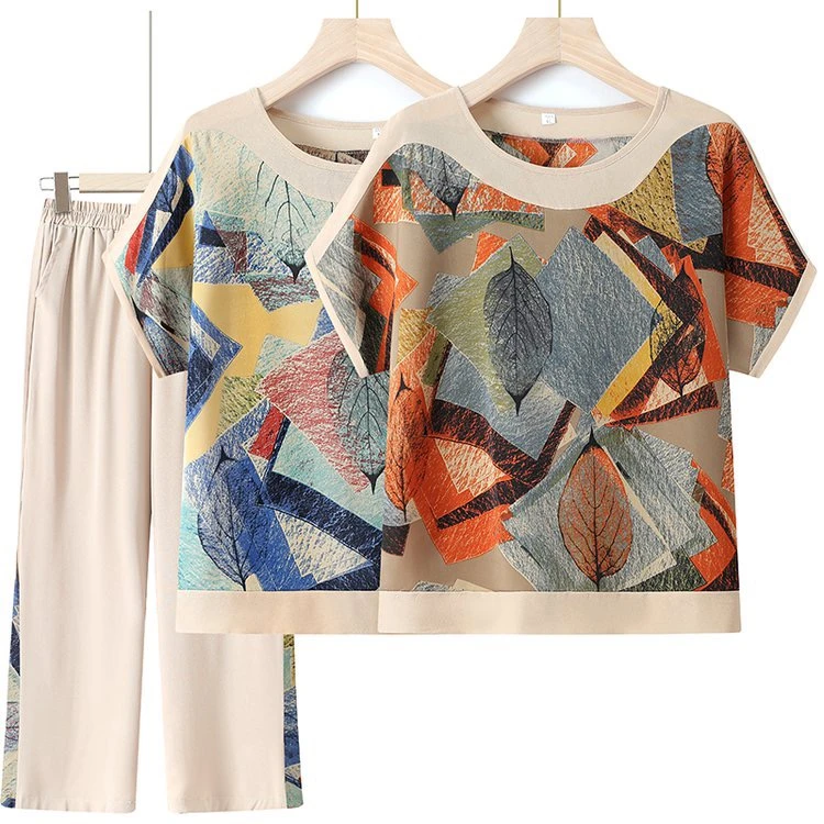 妈妈装夏季套装衣服中年女T恤裤子洋气服装中老年女装高档阔太太