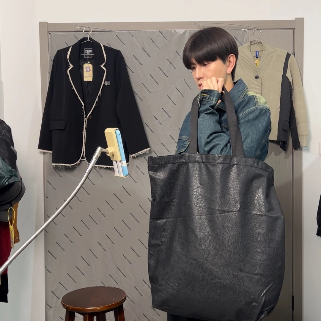 水牛剖层皮革潮流时尚黑色pu皮大包