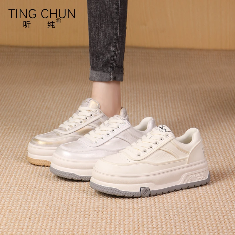 听纯17162新款2025春秋运动鞋软底休闲百搭复古真皮女鞋厚底单鞋