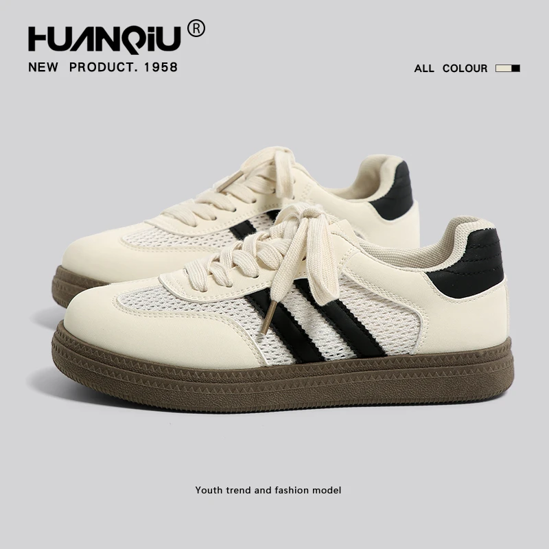 环球网面德训鞋女款2025新款夏季薄款透气小白鞋休闲百搭厚底板鞋