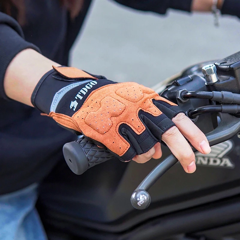 夏季骑士防摔男女机车手套触屏透气摩托车复古手套四季自行车全指