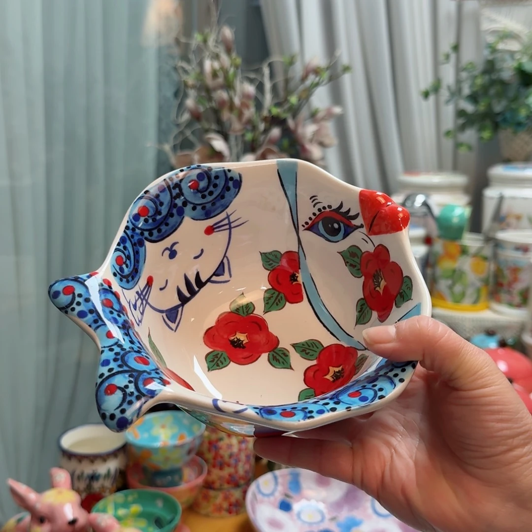 瓷片7英寸猫鱼碗一只