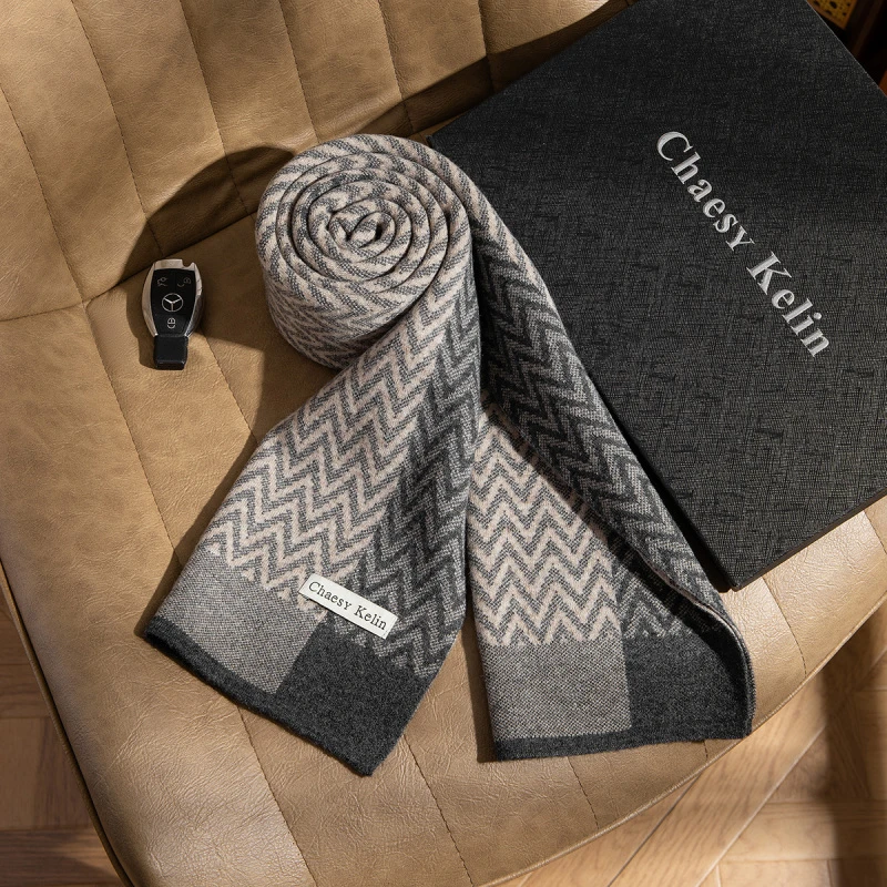 纯羊毛围巾男2025新款冬季保暖加厚围脖送男友生日礼物高档礼盒装