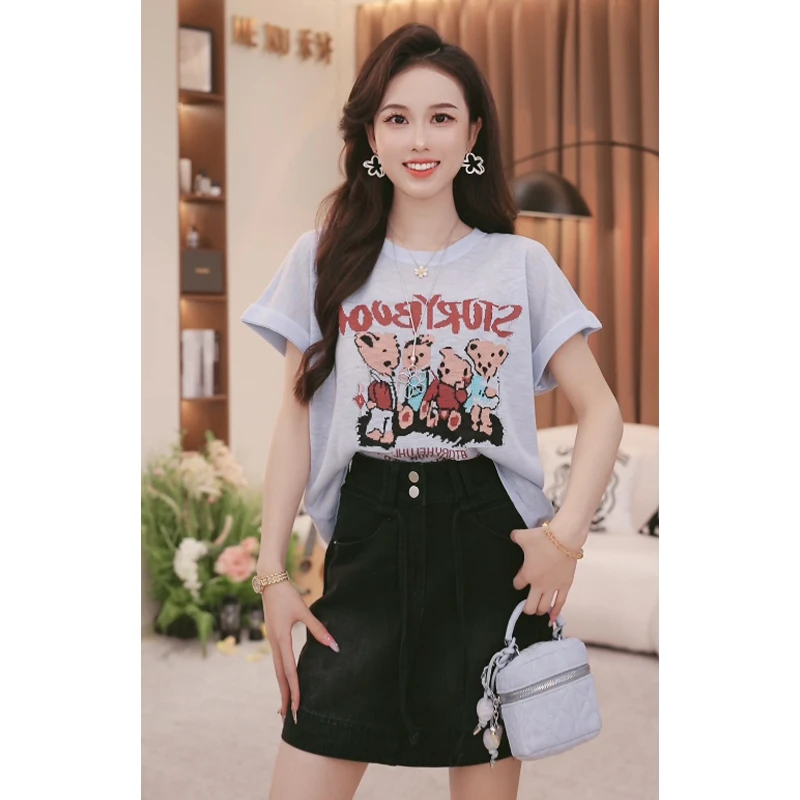 法式卡通甜美修身显瘦短袖t恤女2025夏新款设计感小众上衣