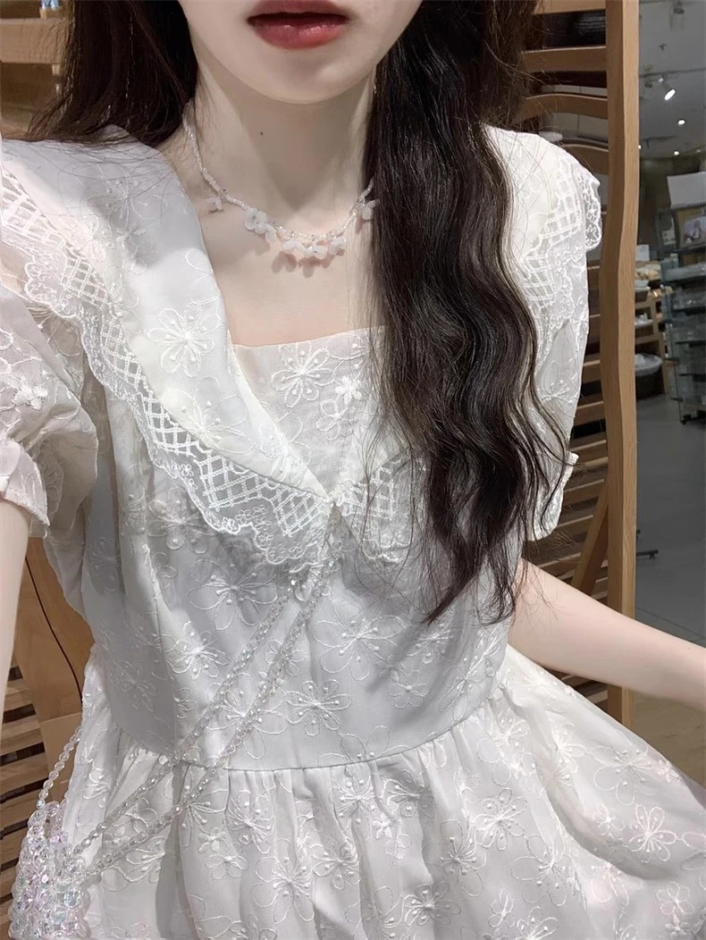 温柔甜美公主风连衣裙女学生夏季小个子泡泡袖气质收腰仙女中长裙