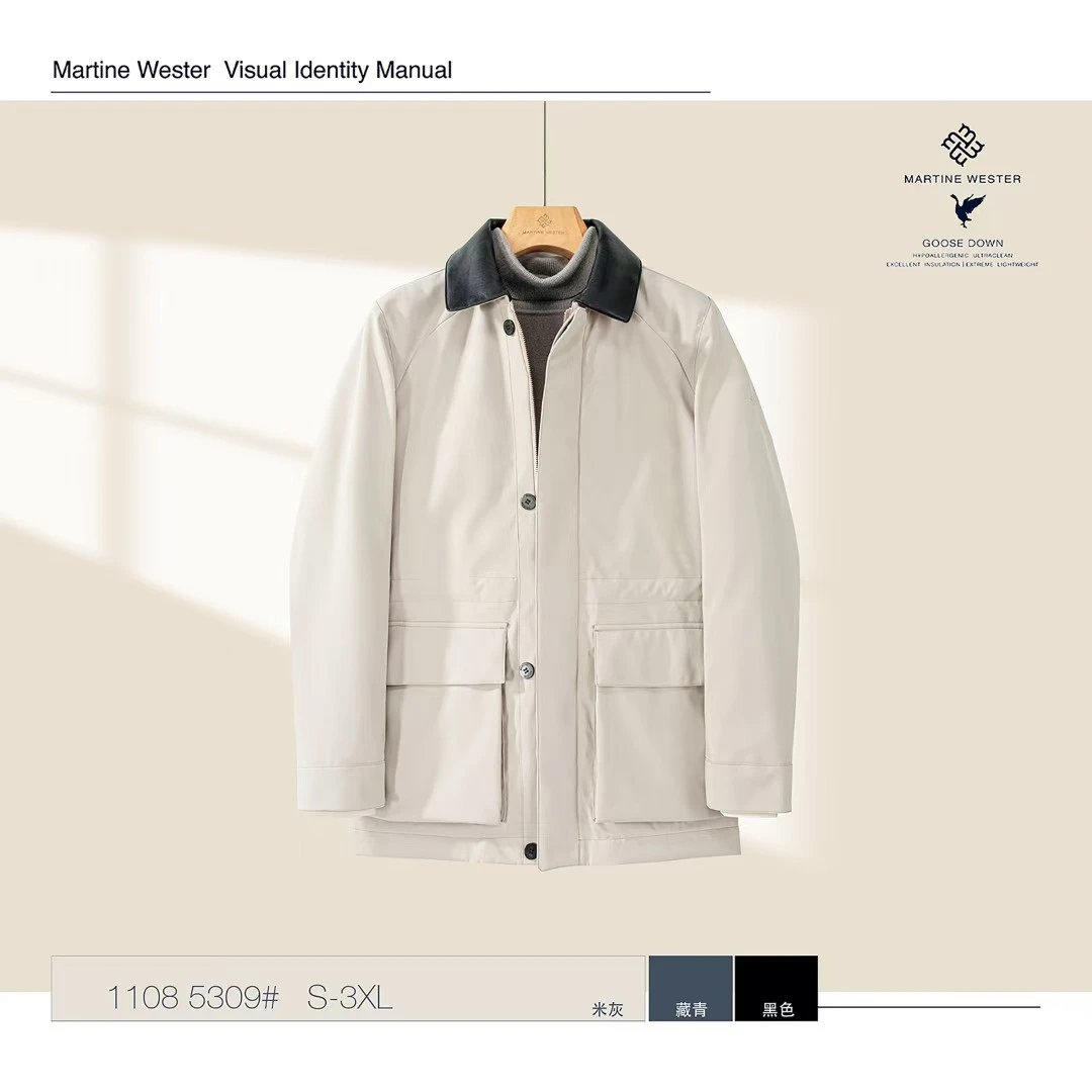【简约大气】马玎男士皮领密可柔面料GOOSEDOWN直身版外套