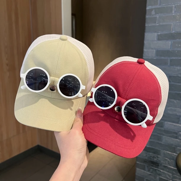 【萌娃潮搭】韩国宝宝墨镜鸭舌帽夏季网眼遮阳防晒帽男女童棒球帽潮