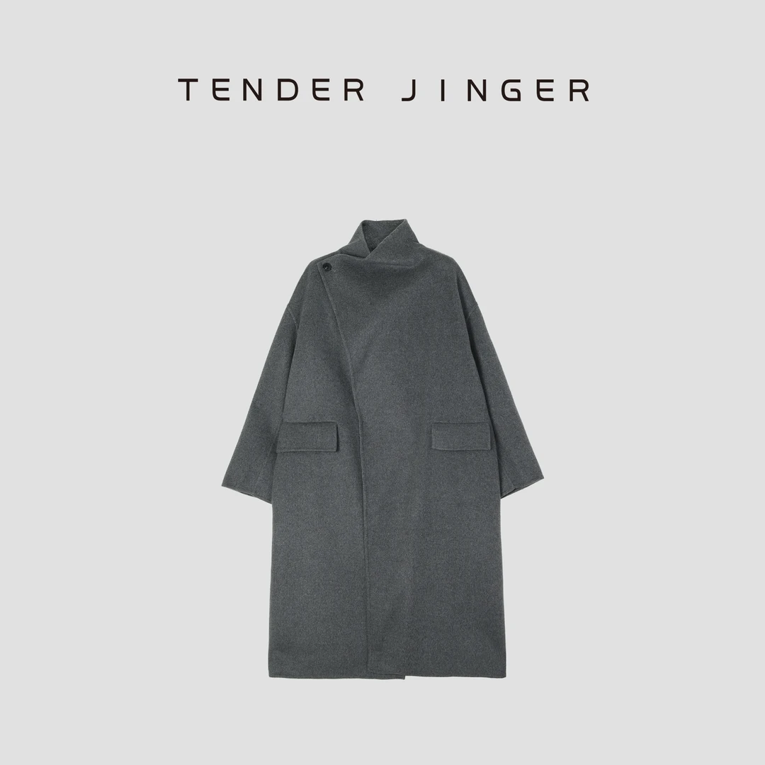 【黑标】不对称羊毛混纺中长款大衣外套T44ERF313E