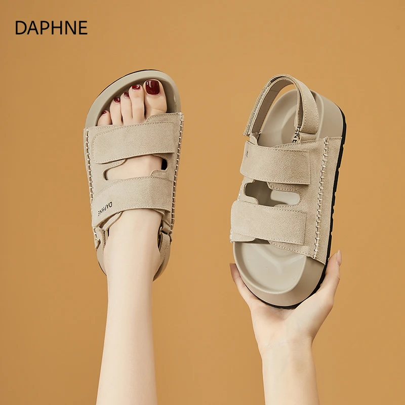 达芙妮厚底凉拖鞋2025夏季新款魔术贴休闲轻便外穿百搭沙滩女鞋子