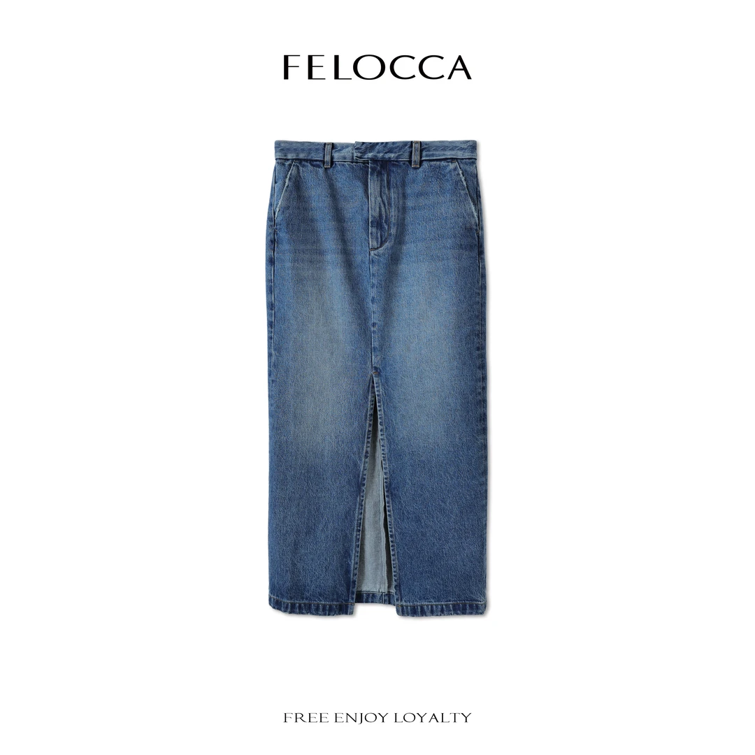 【FELOCCA】新款前开叉半裙时尚舒适百搭牛仔裙25SNZ144