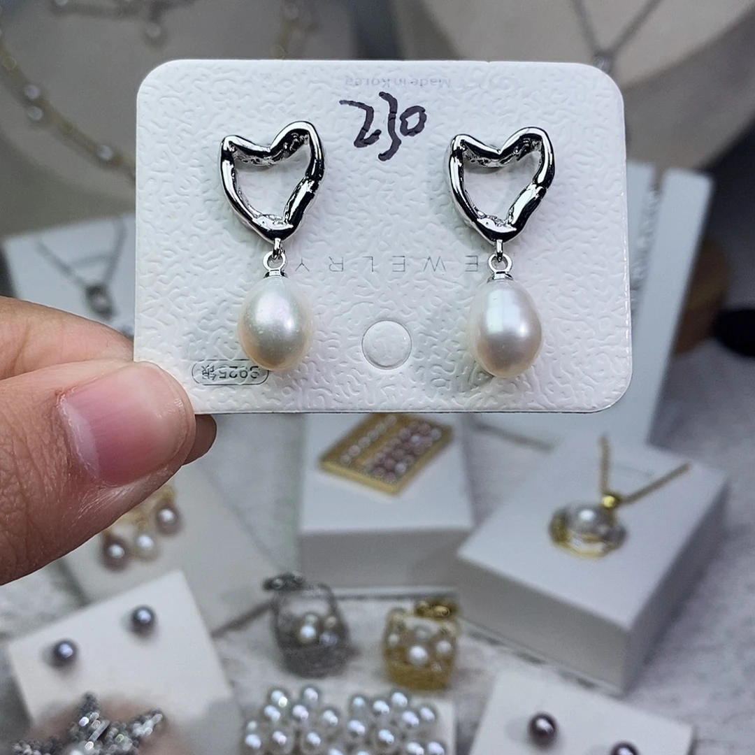 耳饰银S925镶嵌淡水珍珠