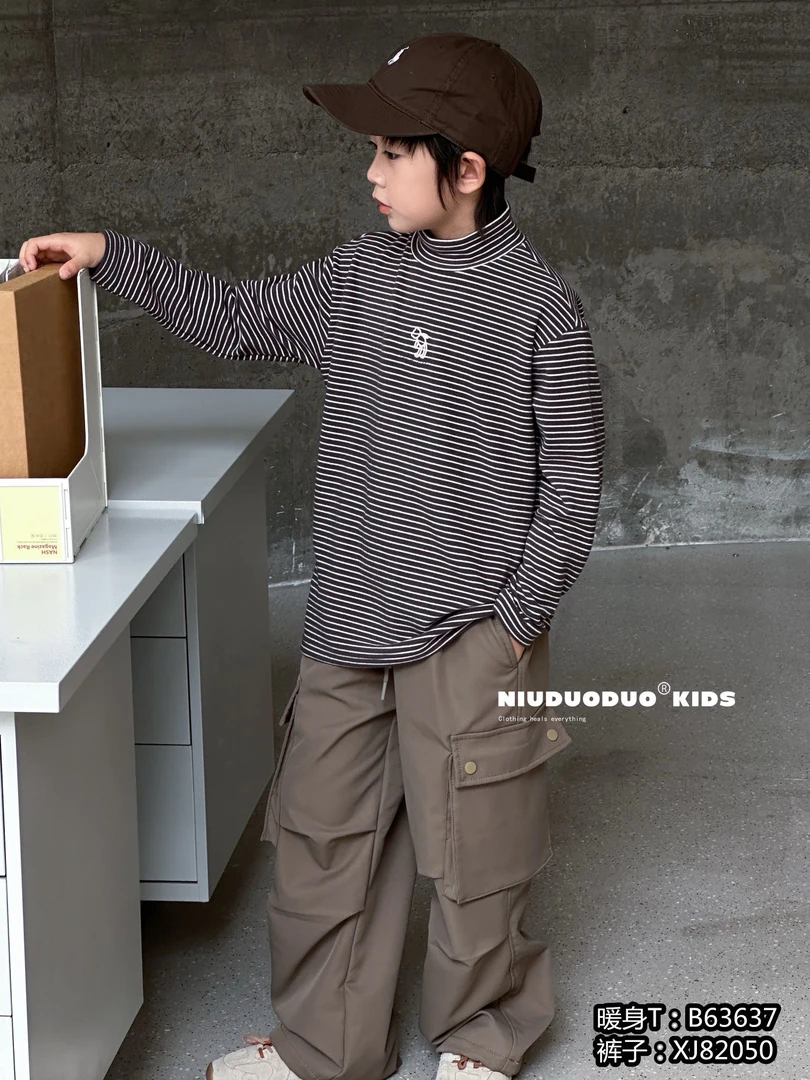 牛家冬季保暖打底衫男童女童条纹百搭63637 秋冬内搭休闲长袖