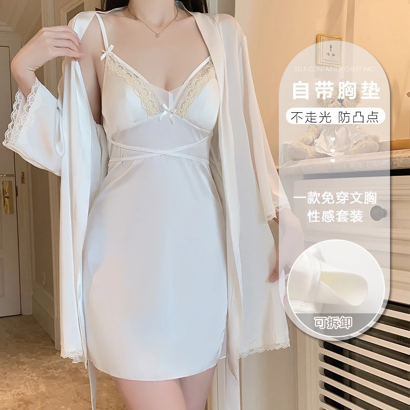 【穿搭秀】新款网红夏季法式轻奢甜美冰丝加胸垫系带睡裙