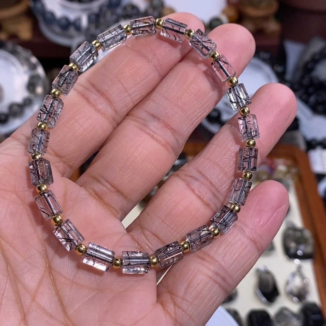 未镶嵌水晶手链黑发晶方糖设计款金珠5mm全透体