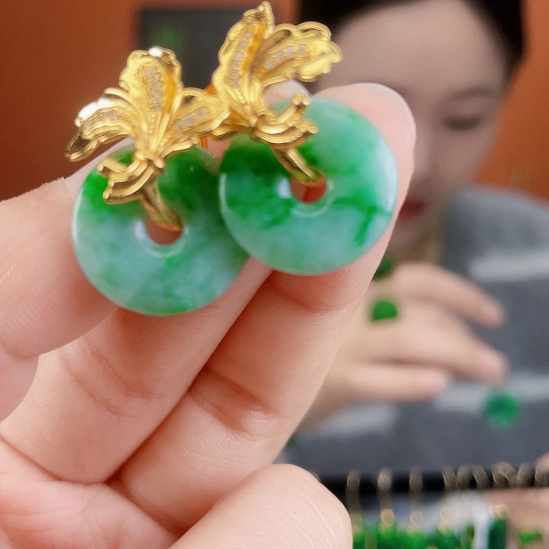 翡翠银S925镶嵌耳饰