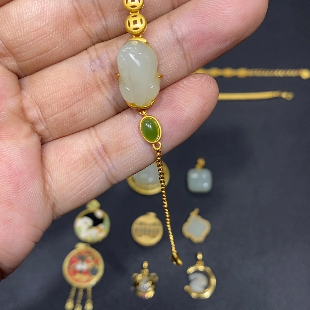 和田玉银S925镀金镶嵌手链