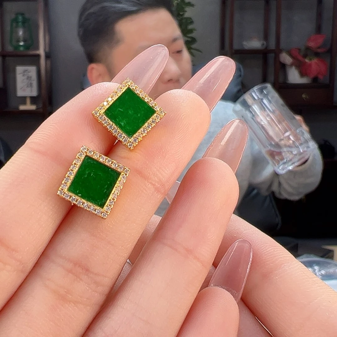 翡翠耳饰银S925镶嵌耳环5