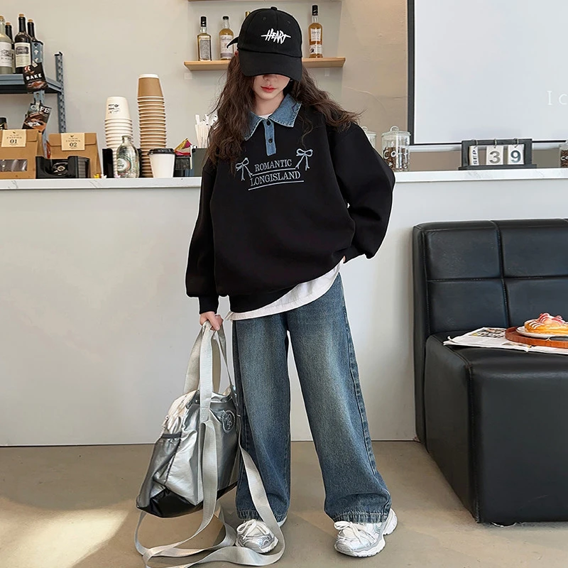 新疆包邮女童秋装卫衣套装2025新款洋气女大童秋冬季加绒上衣儿童