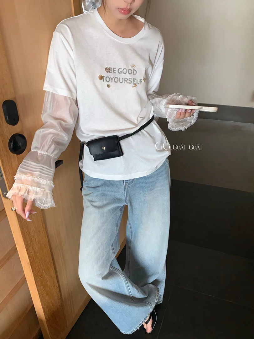 ZA#30756夏季福利雪花拼公主袖贝壳工艺上衣（不配腰包）衣长：62cm