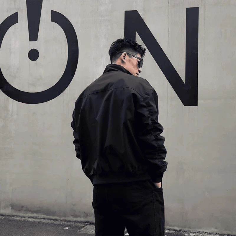 美式黑色立领飞行员夹克男款春秋硬汉美式短款廓形棒球服工装外套