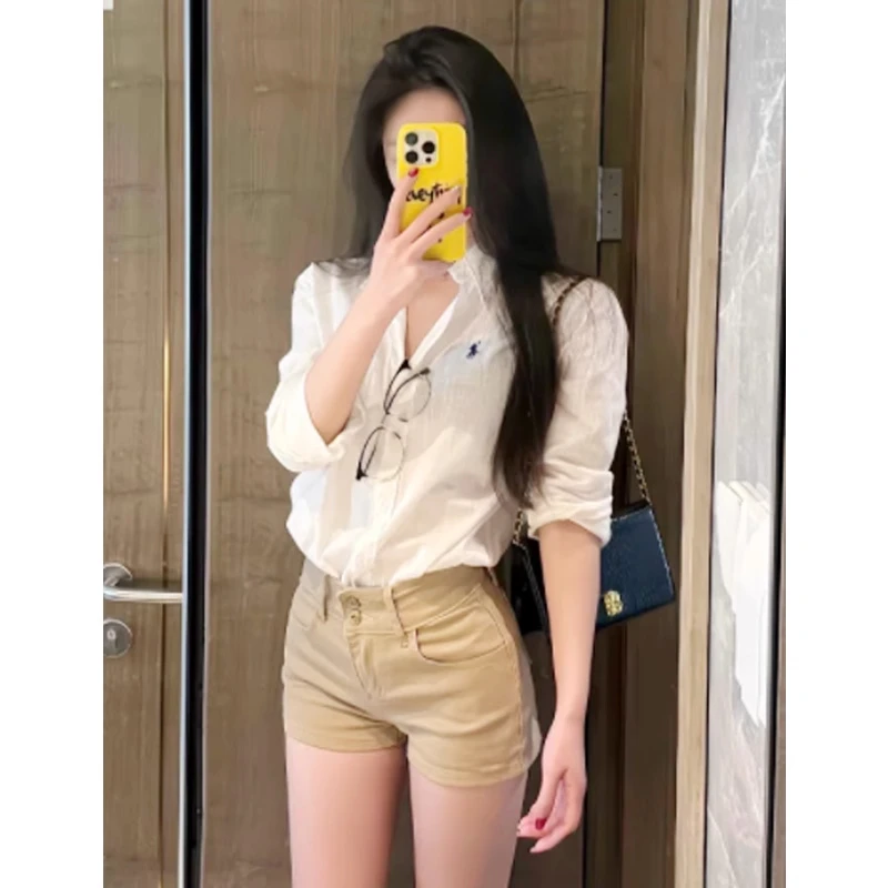 白色衬衫女夏秋季2025新款高级感棉麻老钱风衬衣长袖chic港风上衣