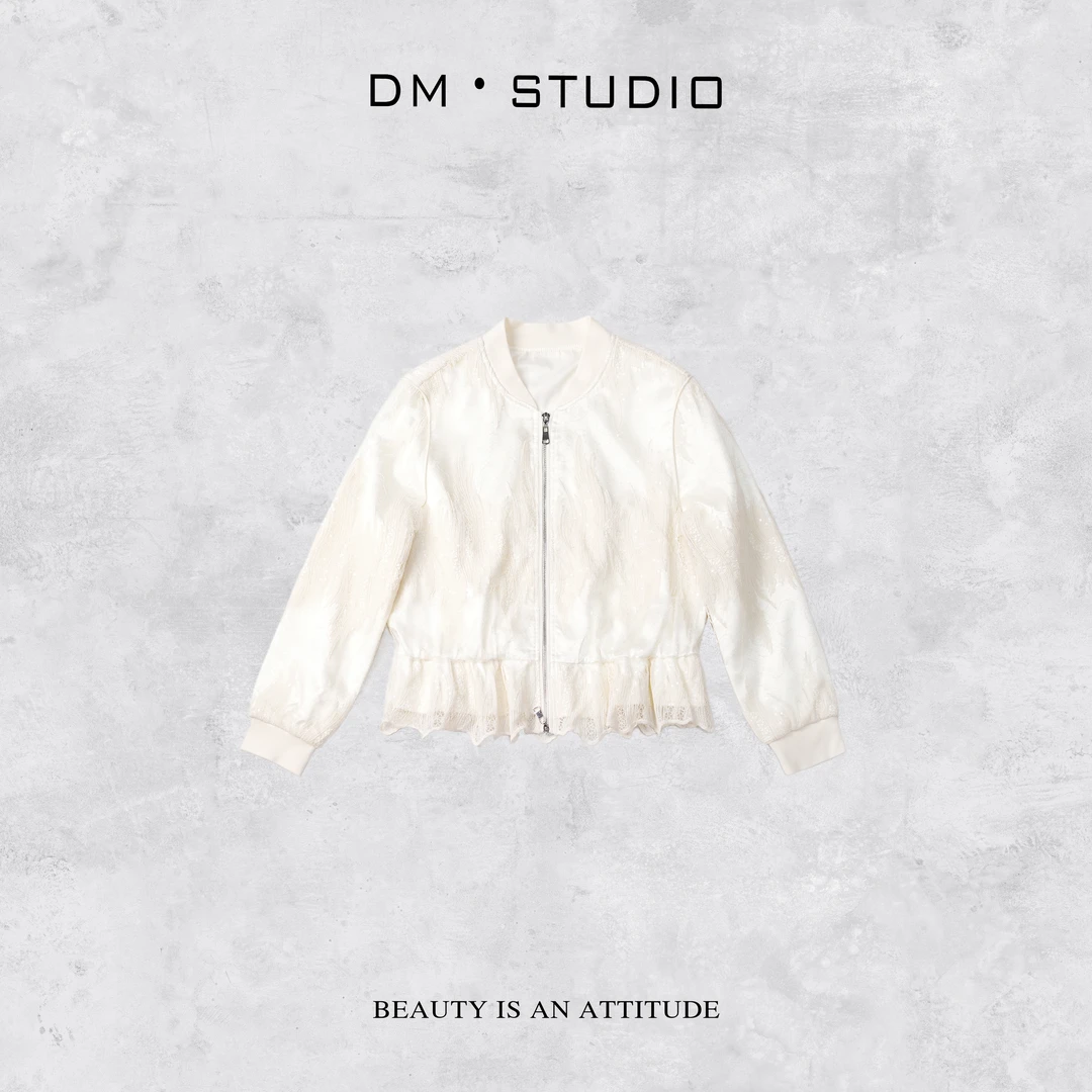 DEDM-DM•STUDIO/小众气质高级感显瘦蕾丝拉链棒球服外套（W250182）