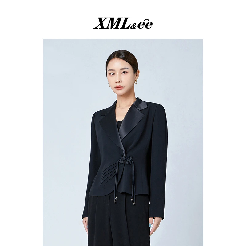XMLee艾米尔 黑色重工100%桑蚕丝高级西装外套 X331X3220