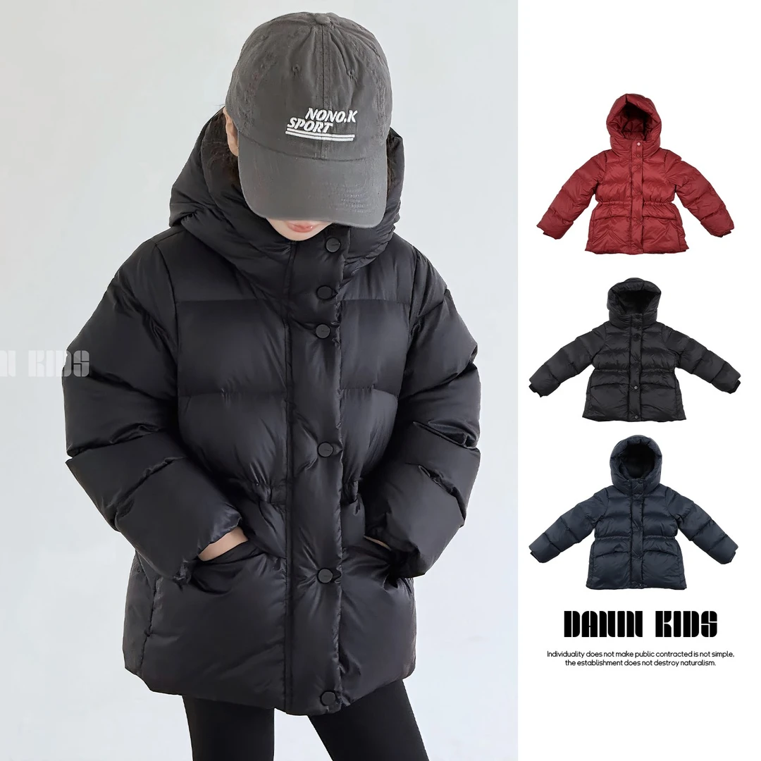 嗒囜【魔法小黑袍】连帽不可拆 中长款收腰 女童黑色冬装羽绒服外套