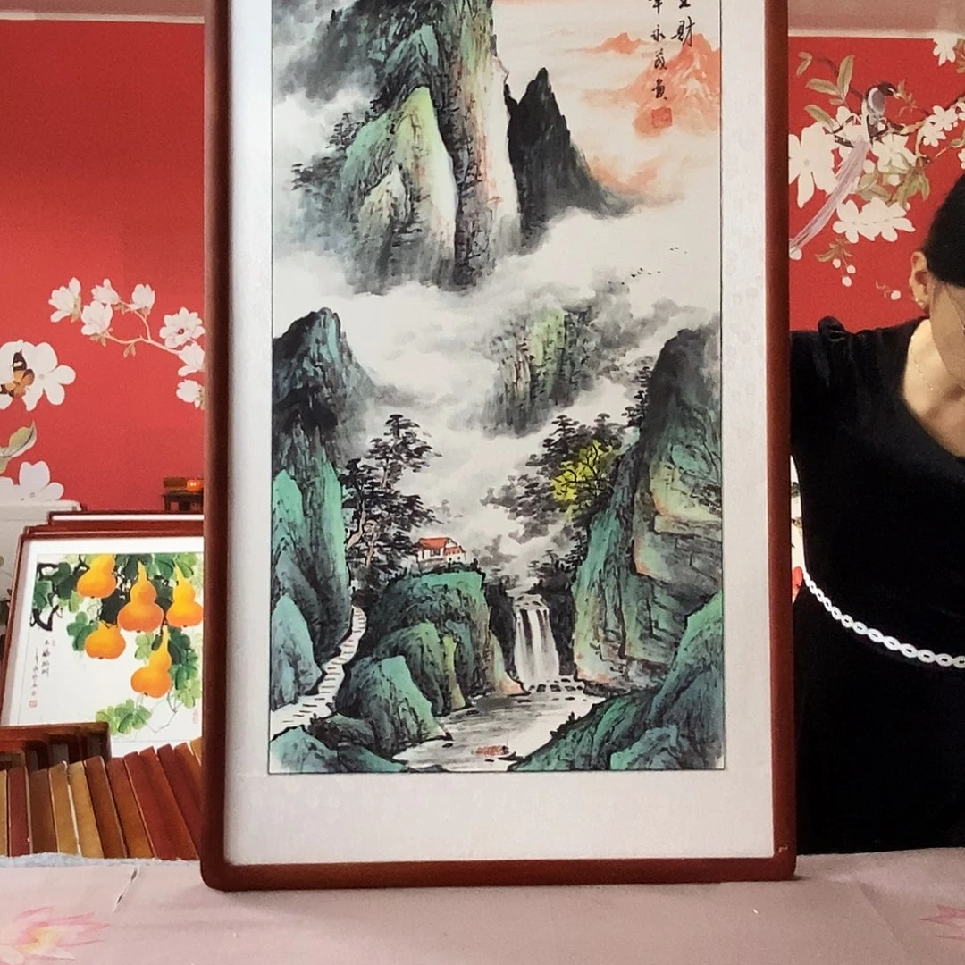 国画手写手绘国画作品带框包邮62✖️122