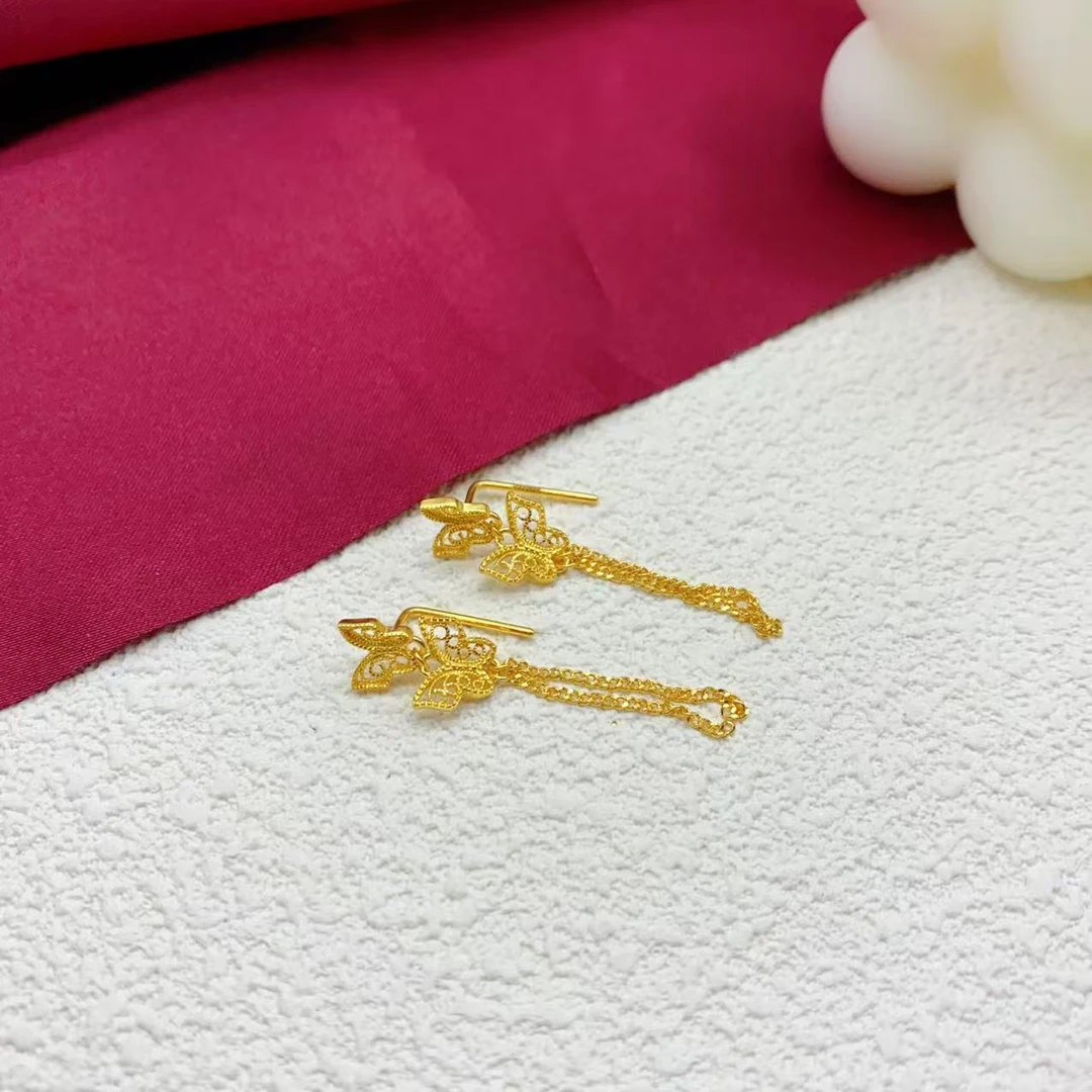 【木韵阁】足金999 5G黄金镂空蝴蝶7字耳针气质精致百搭 2.99 3