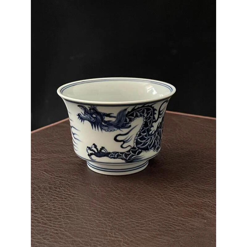 景德镇陶瓷手绘茶具杯子釉下彩青花马蹄茶杯龙纹