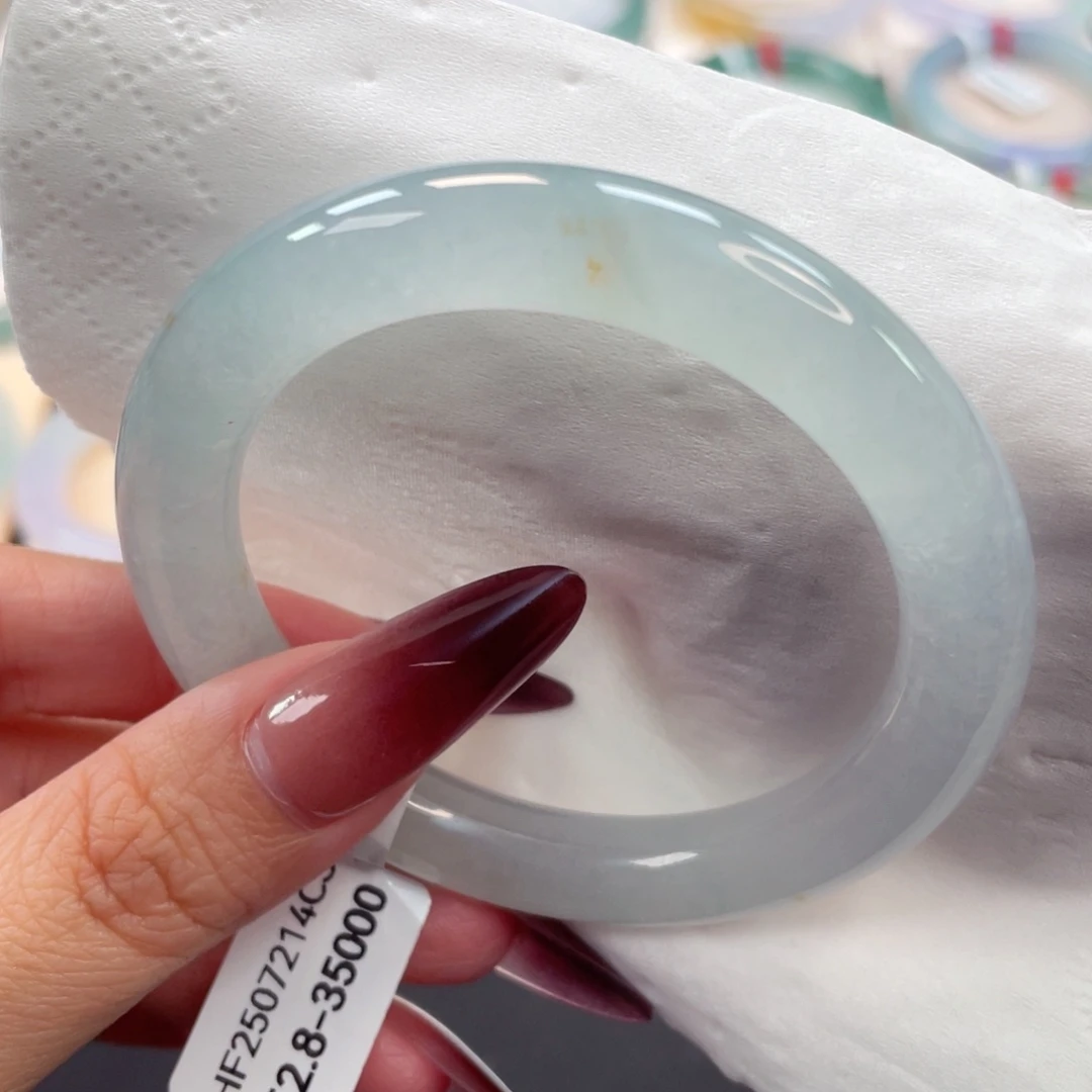 未镶嵌手镯翡翠19号52.8莫西沙冰晴蓝洒金美人条