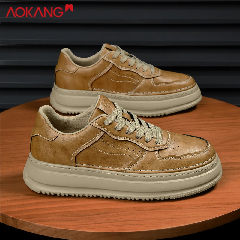 Aokang/奥康正品男鞋2025秋冬新款空军一号小麦色板鞋厚底运动鞋