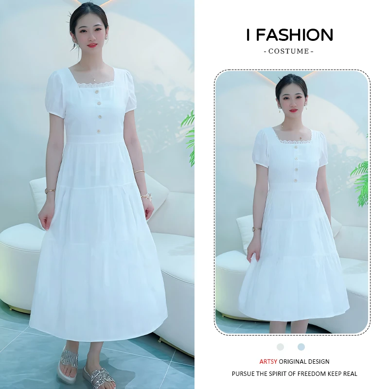 极简风时尚短袖连衣裙女士2025年夏季新款韩版宽松小个子百搭裙子
