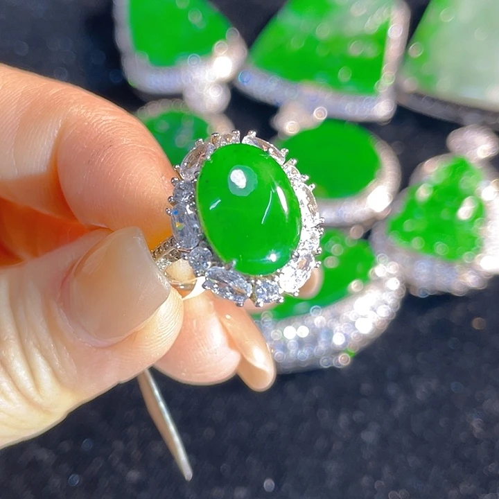 翡翠银S925镶嵌戒指翡翠