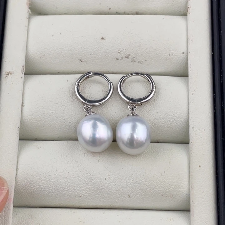 银S925镶嵌海水珍珠耳饰10.5mm澳巴耳扣
